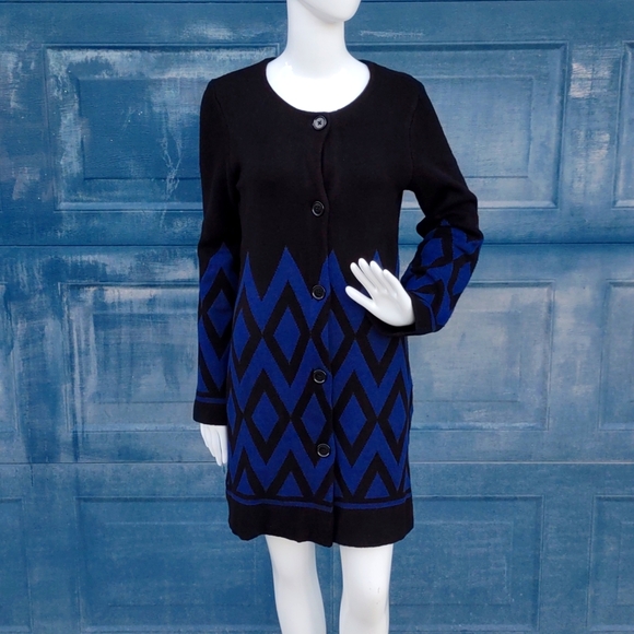 ANN TAYLOR Diamond Jacquard Cardigan Coatigan - Picture 3 of 17